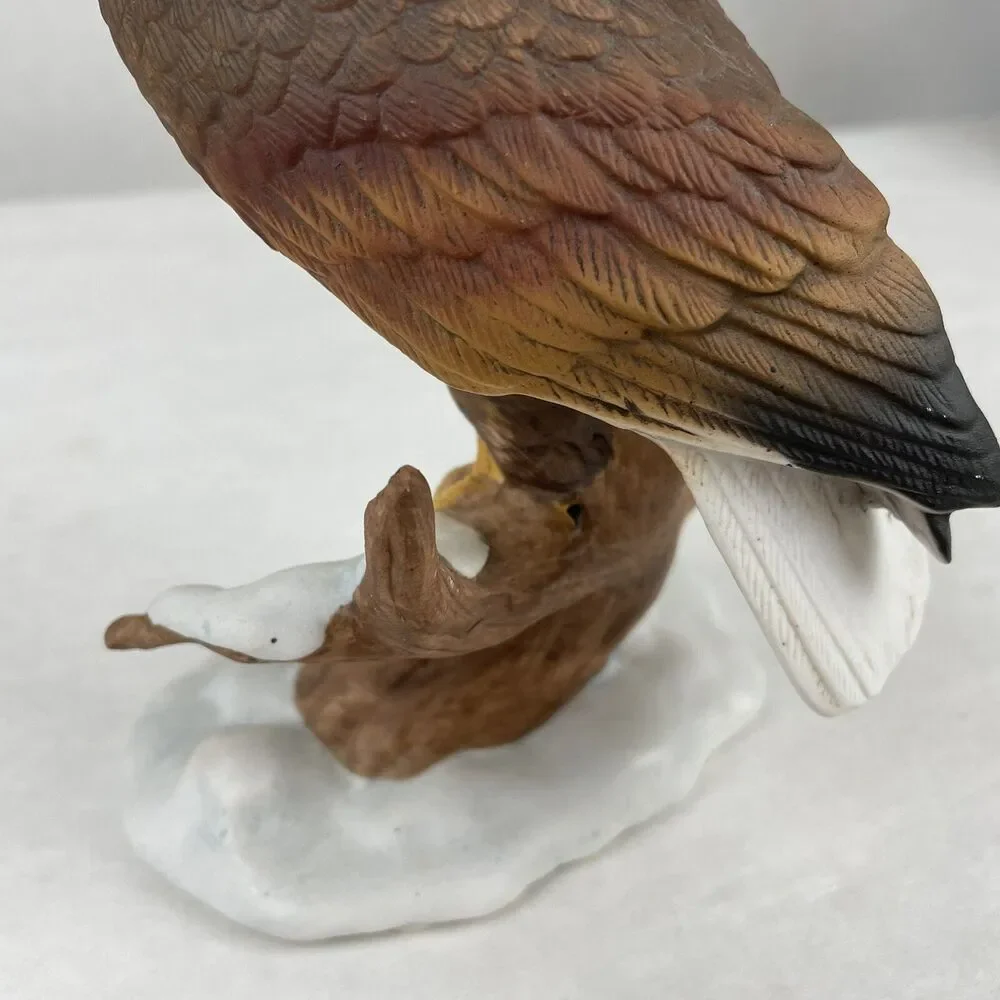 Vintage Porcelain Perched Bald Eagle Figurine Statue Desk Shelf 6” Unbranded